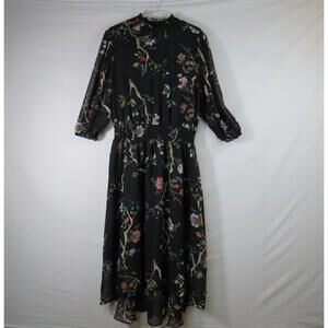 Nanette Lepore Black Floral Print Plus Long Sleeve Dress Size 16 Party Occasion